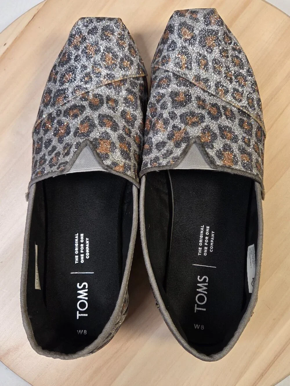 TOMS Classic Silver Glitter Cheetah Alpargata Shoes Women US 8